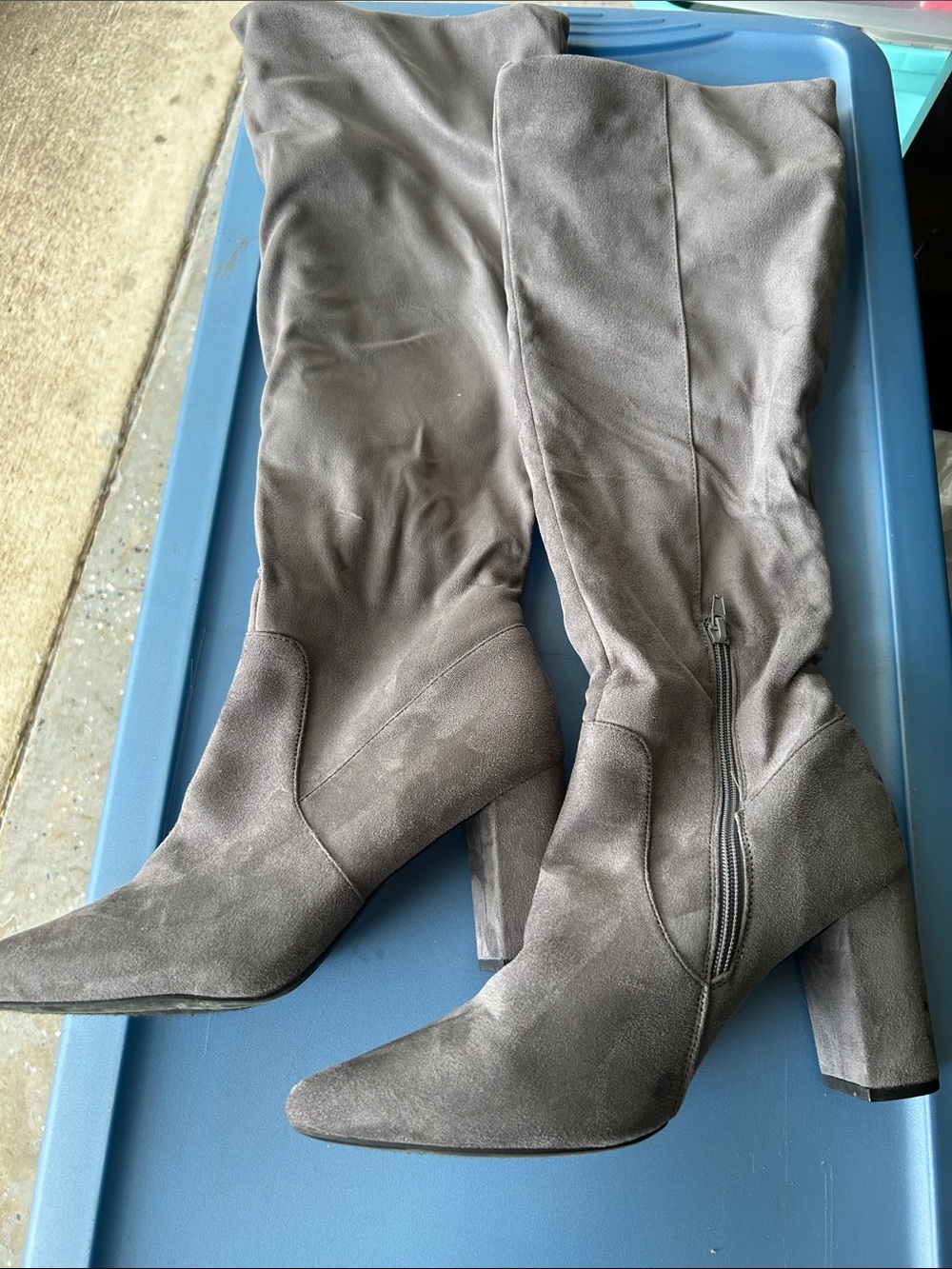 Charlotte Russe Grey Over-the-Knee Block Heel Boots